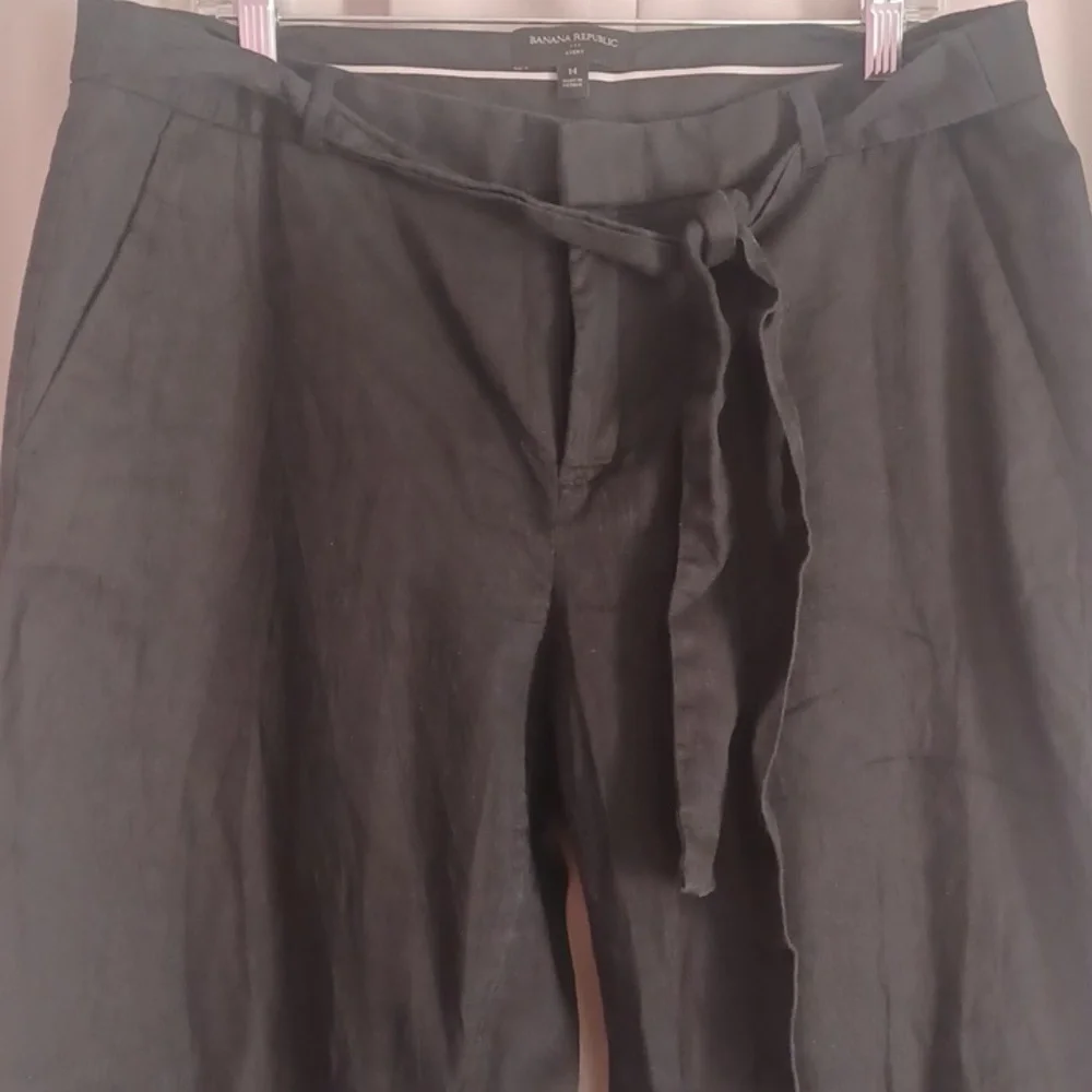 Banana Republic Avery Tie Waist Linen Blend Pants Mid Rise Tailored Ankle Black